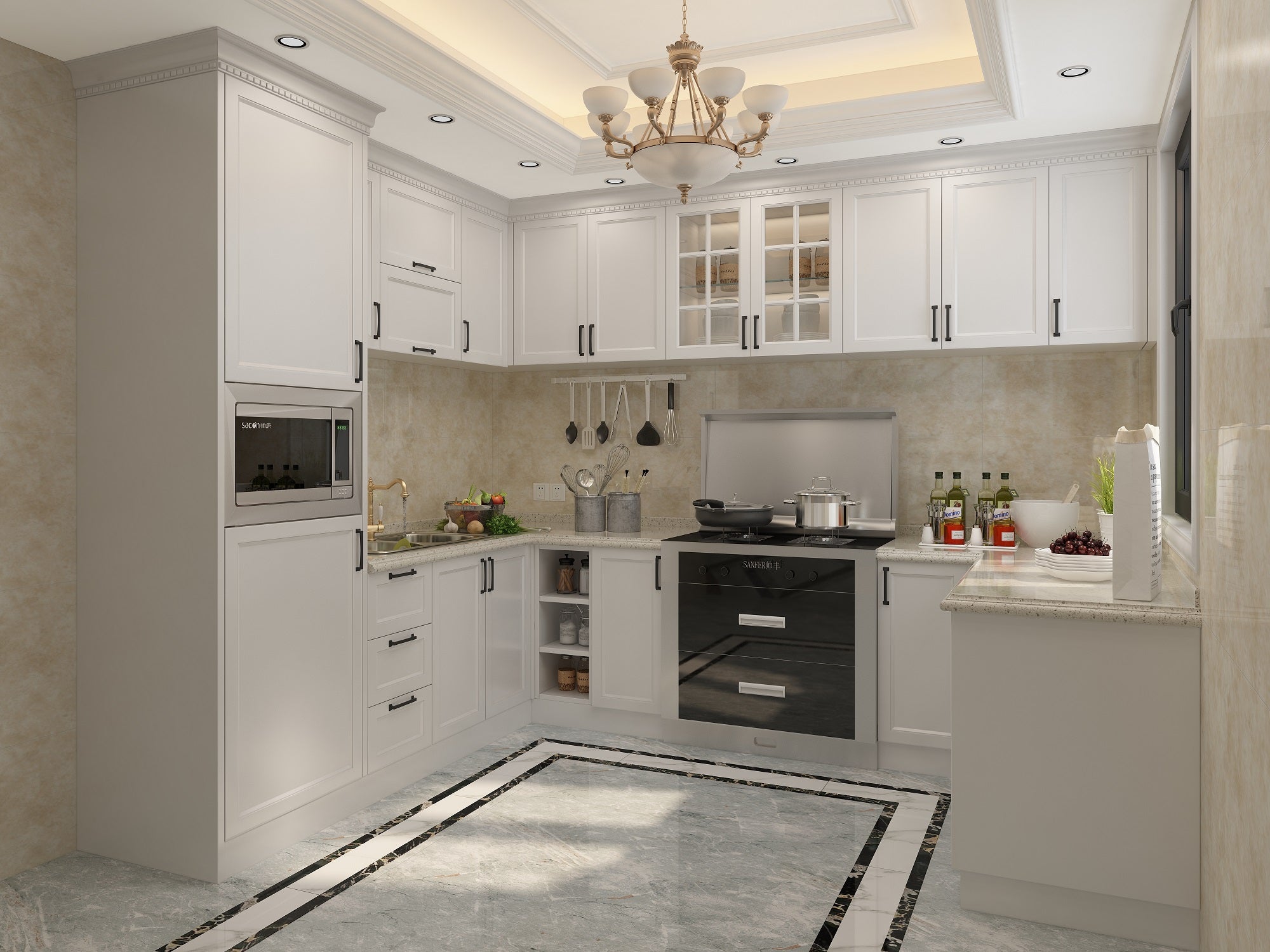 Gabinetes de cocina blancos modernos personalizados de madera maciza d ...