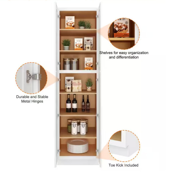 Double Doors Kitchen Framed Pantry Tall Cabinet 80 Cm Unit