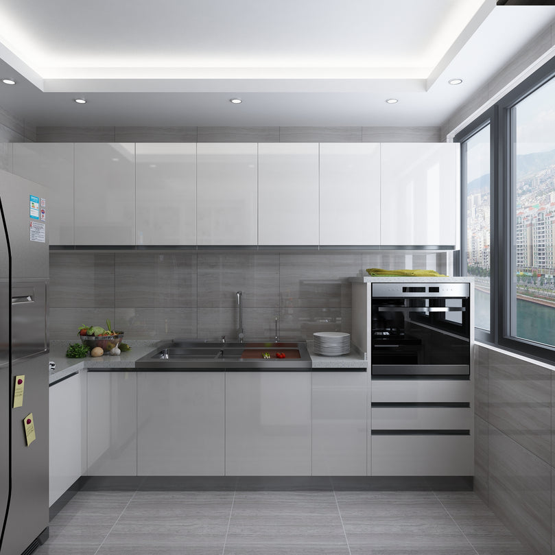 DIY Customized white Glossy Kitchen Cabinets and Laminated Modern Custom Kitchen Cabinet